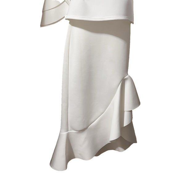 WHY White Avant Garde 2 PC Set Maxi Skirt SZ L Sculptural Ruffle Formal Theater - Picture 6 of 14